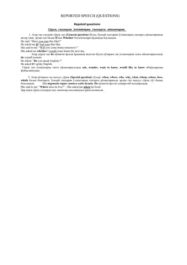 Reported Speech (Questions)
