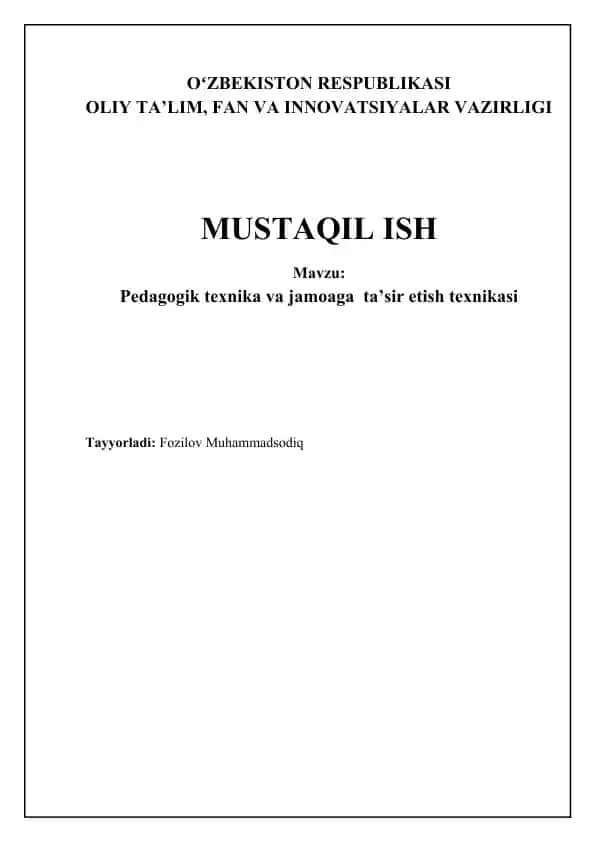Pedagogik texnika va jamoaga ta’sir etish texnikasi