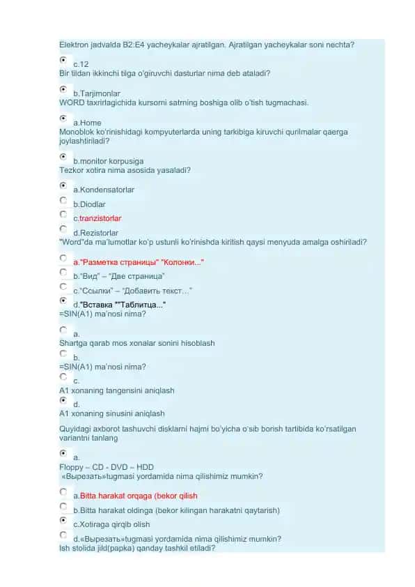 Kompyuter savollari