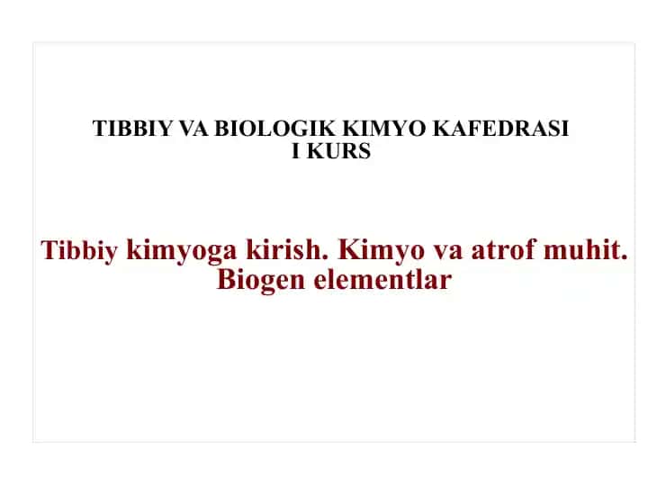 Tibbiy va biologik kimyo kursi