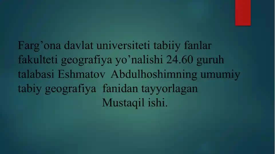 Tabiiy Geografiya fanida Mustaqilishi