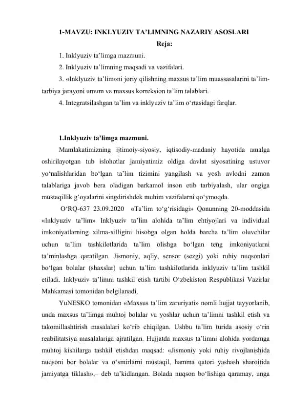 INKLYUZIV TA’LIMNING NAZARIY ASOSLARI
