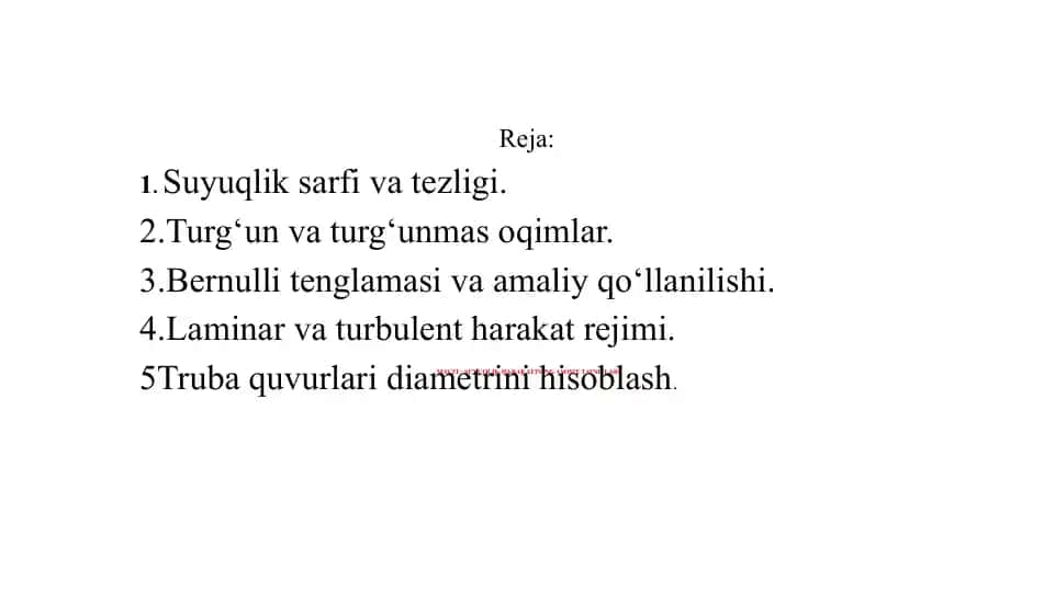 SUYUQLIK HARAKATINING ASOSIY TAVSIFLARI