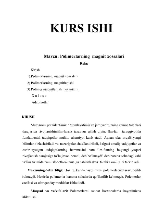 Polimerlarning magnit xossalari