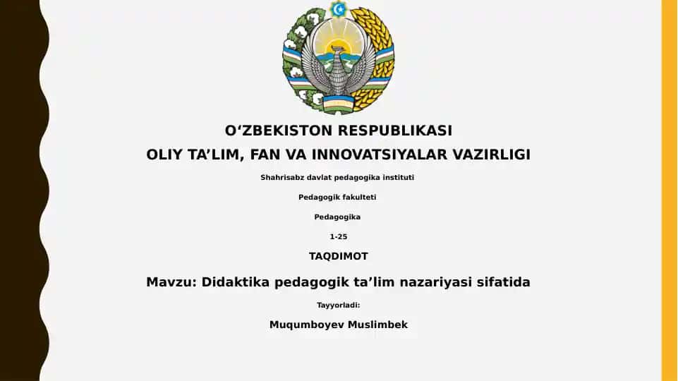 Didaktika Pedagogik Ta'lim Nazariyasi Sifatida