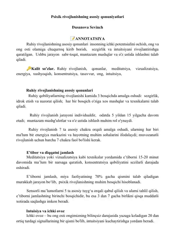 Ruhiy rivojlanishning asosiy qonuniyatlari