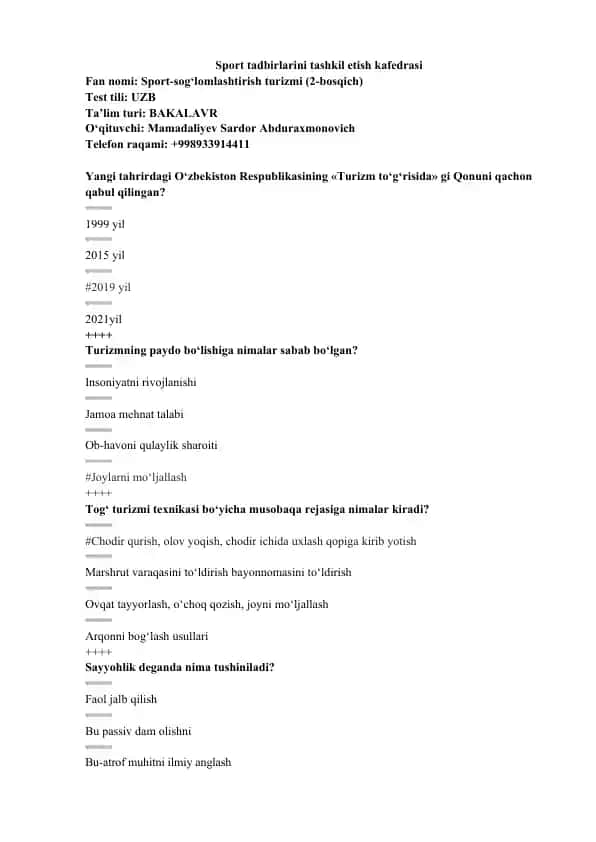 Sport tadbirlarini tashkil etish kafedrasi