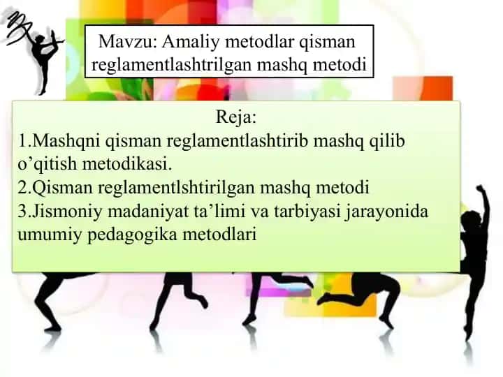 Amaliy metodlar qisman reglamentlashtrilgan mashq metodi