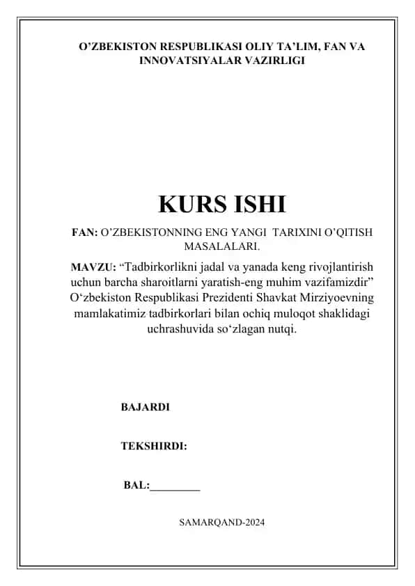 Tadbirkorlikni jadal va yanada keng rivojlantirish uchun barcha sharoitlarni yaratish