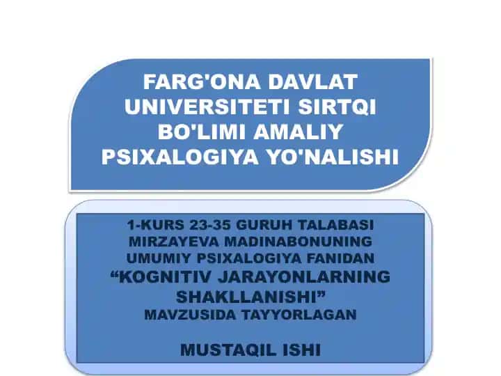 KOGNITIV JARAYONLARNING SHAKLLANISHI
