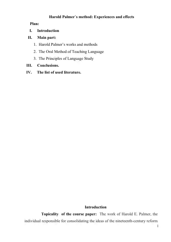 Harold Palmer`s method: Experiences and effects