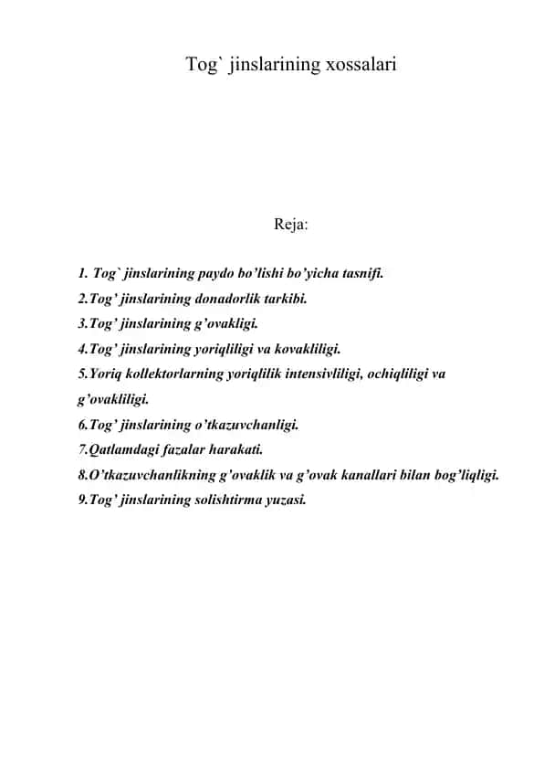 Tog` jinslarining xossalari