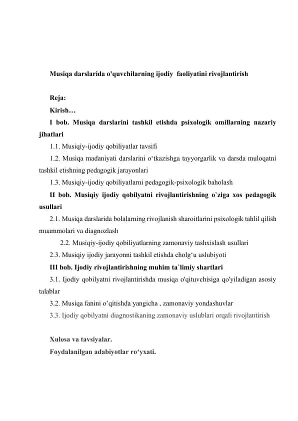 Musiqa darslarida o'quvchilarning ijodiy faoliyatini rivojlantirish