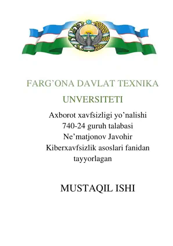 Kiberxavfsizlik asoslari fanidan tayyorlangan "Kiberjinoyatchilik va uni keng tarqalishining sabablari" mavzusidagi MAQOLA