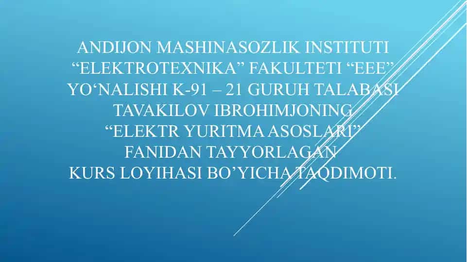 Elektr yuritma asoslari kurs loyihasi
