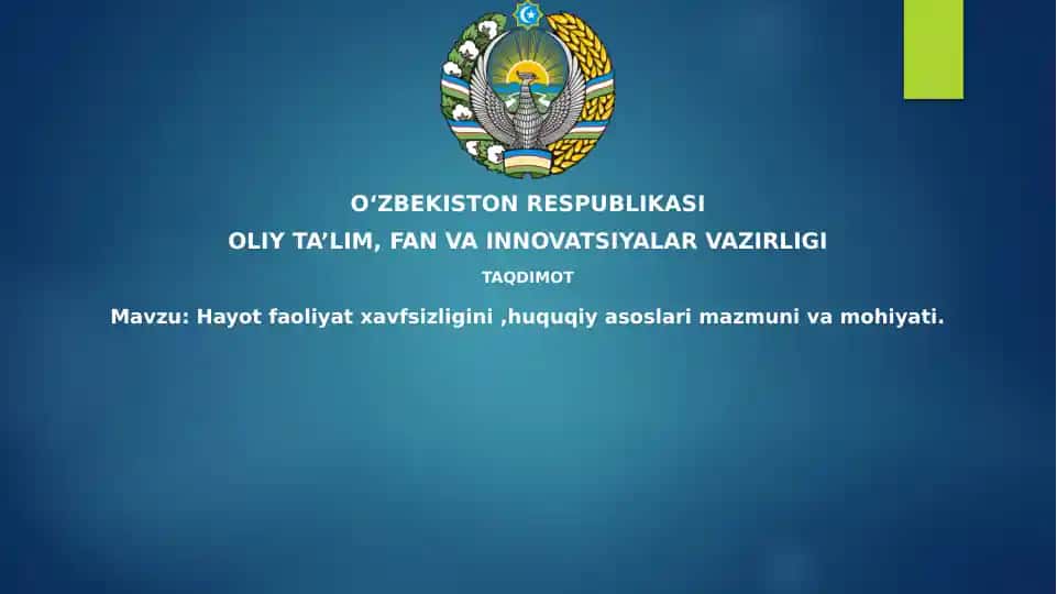 Hayot xavfsizligining huquqiy asoslari