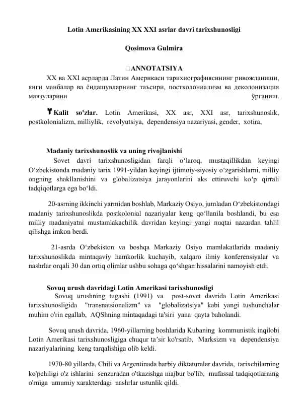 Lotin Amerikasining XX va XXI asrlar davri tarixshunosligi