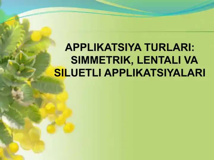 APPLIKATSIYA TURLARI: SIMMETRIK, LENTALI VA SILUETLI APPLIKATSIYALARI