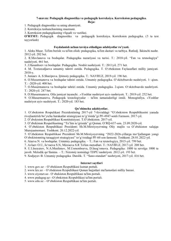 Pedagogik diagnostika va pedagogik korreksiya. Korreksion pedagogika