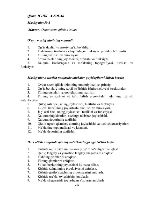Ovqat xazm qilish a’zolari uchun mashg‘ulotlar