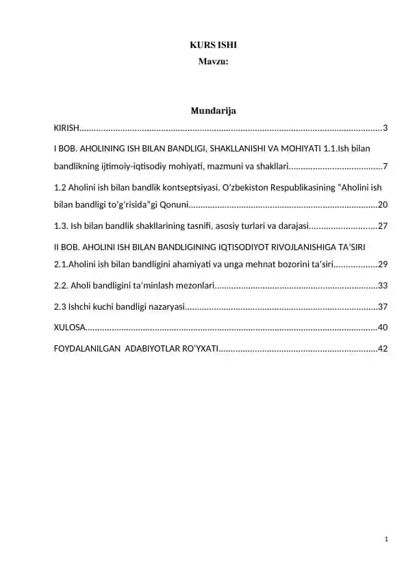 AHOLINING ISH BILAN BANDLIGI, SHAKLLANISHI VA mohiyati.