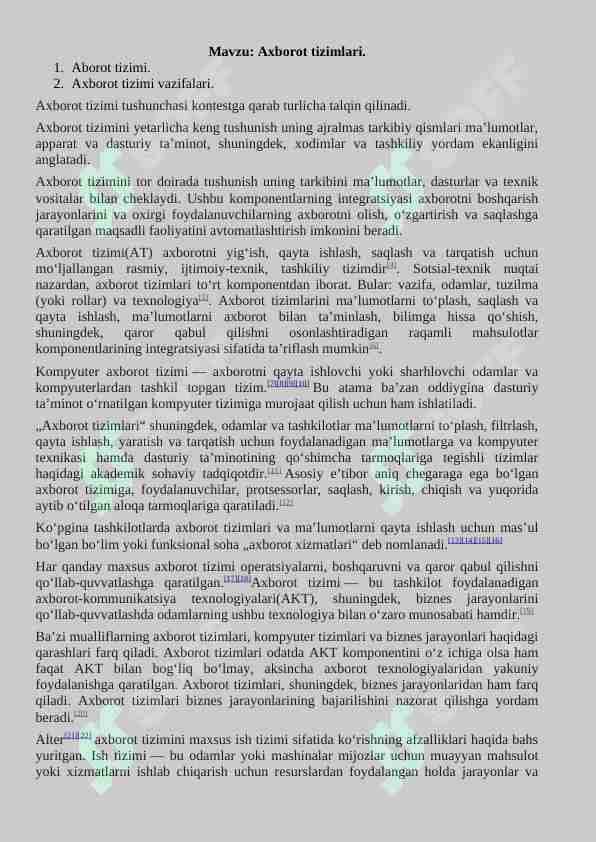Axborot tizimlari. 1. Aborot tizimi. 2. Axborot tizimi vazifalari.