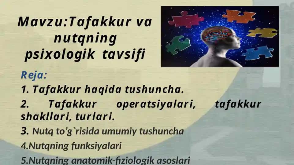 Tafakkur va nutqning psixologik tavsiifi
