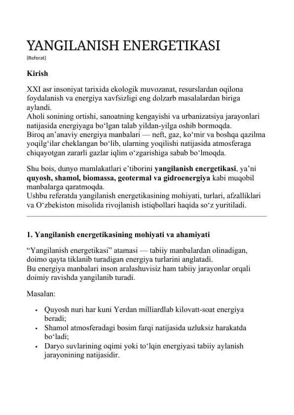 YANGILANISH ENERGETIKASI
