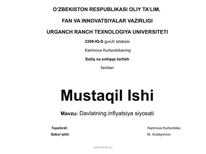Davlatning inflyatsiya siyosati