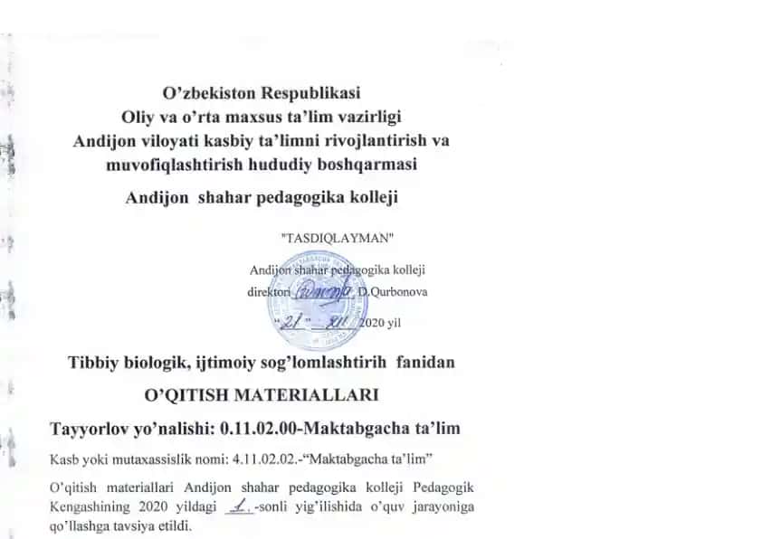 Tibbiy bilim asoslari fanining o‘quv-metodik majmuasi