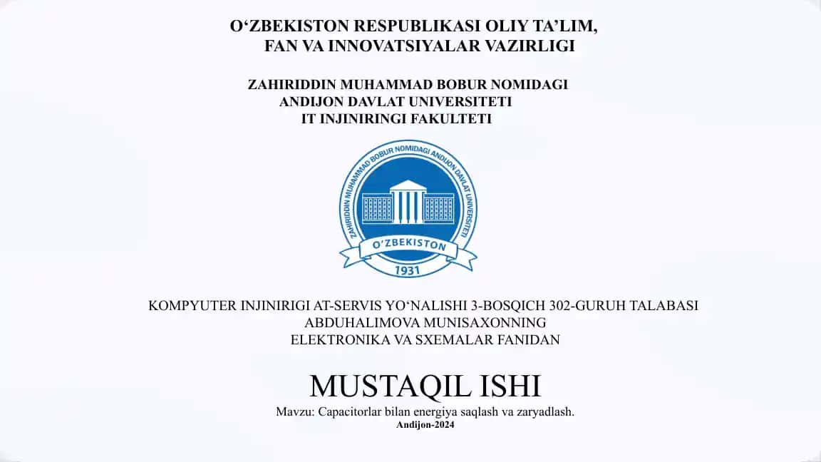 Capacitorlar bilan energiya saqlash va zaryadlash