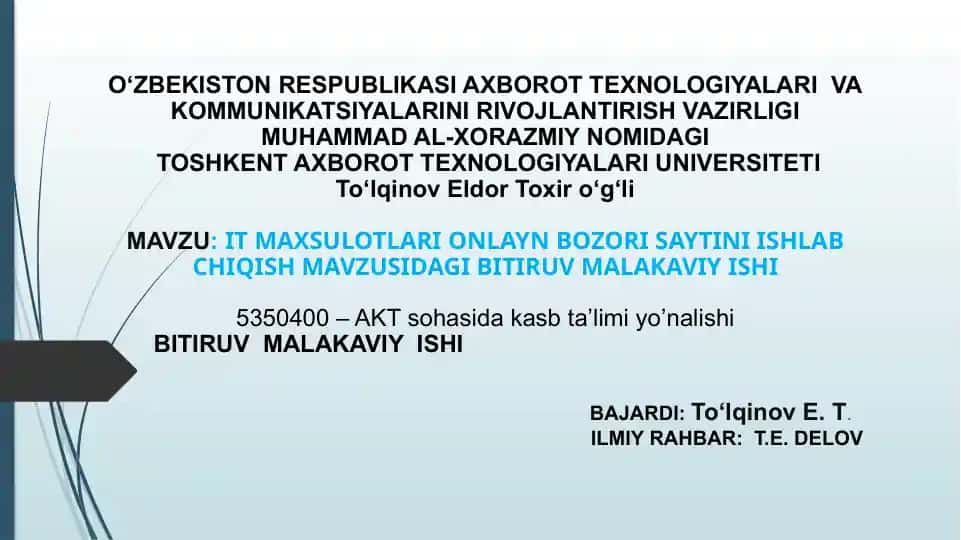 IT Maxsulotlari Onlayn Bozori Sayti