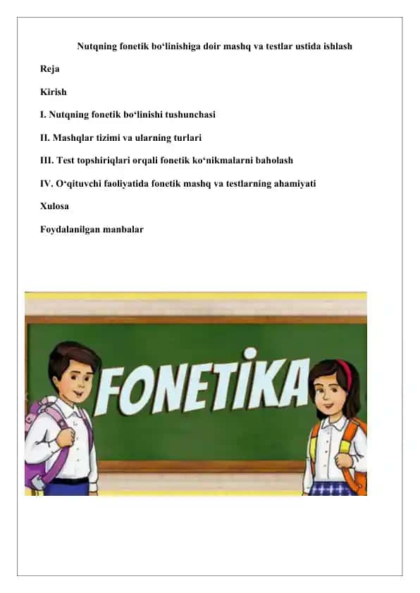 Nutqning fonetik bo‘linishiga doir mashq va testlar