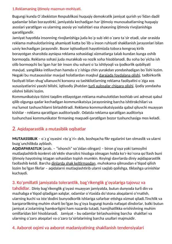 Reklamaning ijtimoiy mazmun-mohiyati