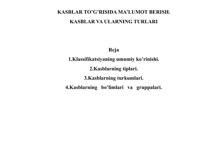 Kasblar to'g'risida ma'lumot berish