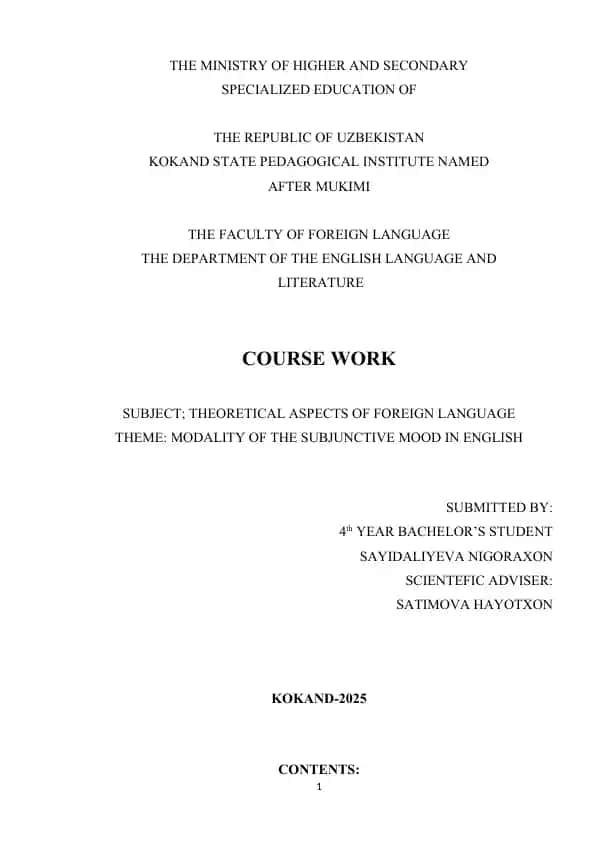 MODALITY OF THE SUBJUNCTIVE MOOD IN ENGLISH