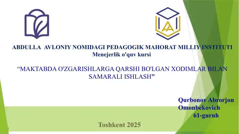 ABDULLA AVLONIY NOMIDAGI PEDAGOGIK MAHORAT MILLIY INSTITUTI Menejerlik o'quv kursi