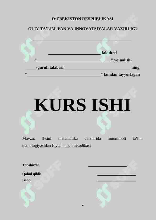 3-sinf matematika darslarida muommoli ta’lim texnologiyasidan foydalanish metodikasi