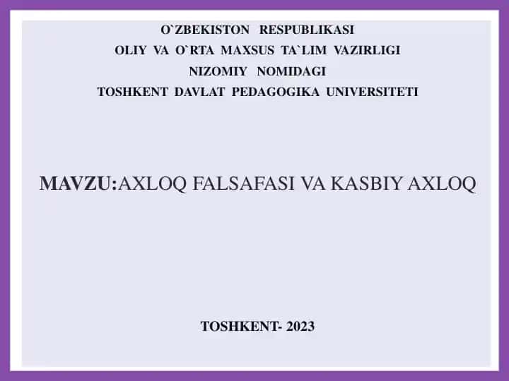 Axloq falsafasi va kasbiy axloq