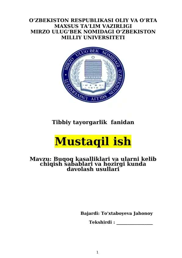 Buqoq kasalliklari va ularni kelib chiqish sabablari va hozirgi kunda davolash usullari