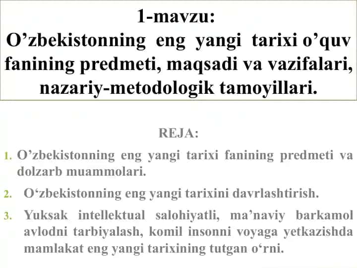 O’zbekistonning Eng Yangi Tarixi