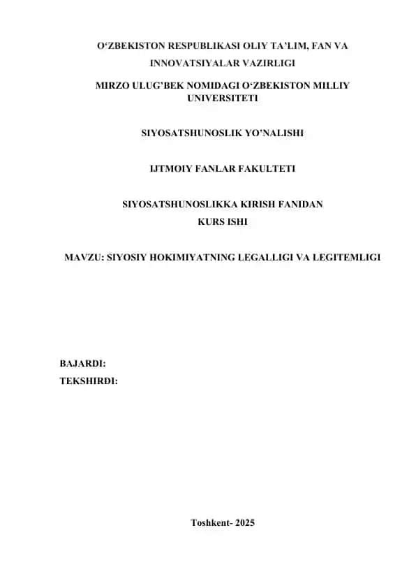 SIYOSIY HOKIMIYATNING LEGALLIGI VA LEGITEMLIGI