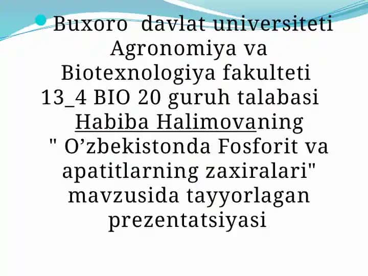 O’zbekistonda Fosforit va apatitlarning zaxiralari