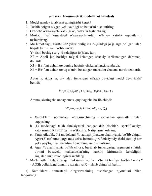 Ekonometrik modellarni baholash