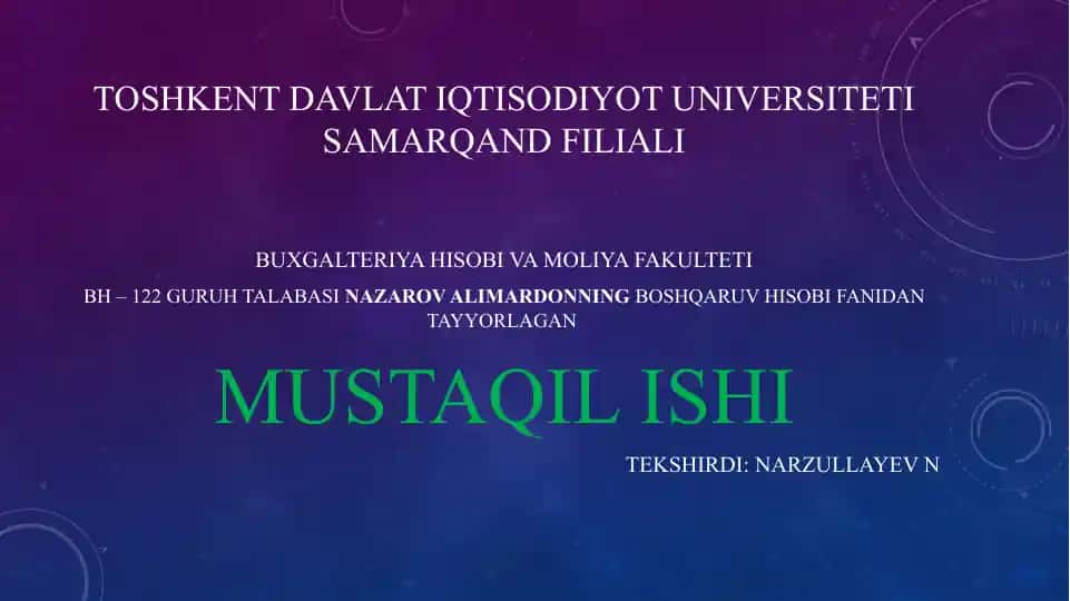 ILG’OR BOSHQARUV HISOBI