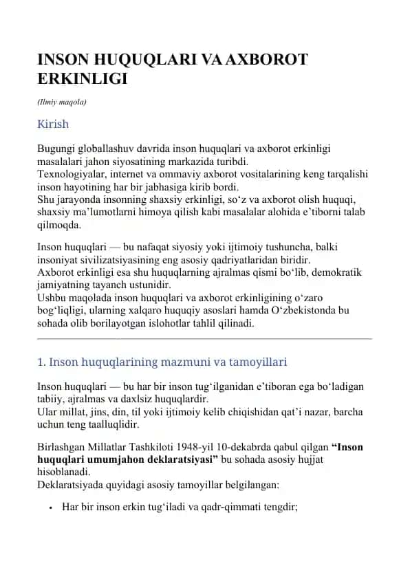 INSON HUQUQLARI VA AXBOROT ERKINLIGI