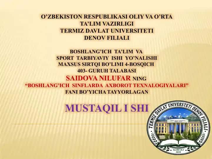 Boshlang'ich sinflarda axborot texnologiyalari