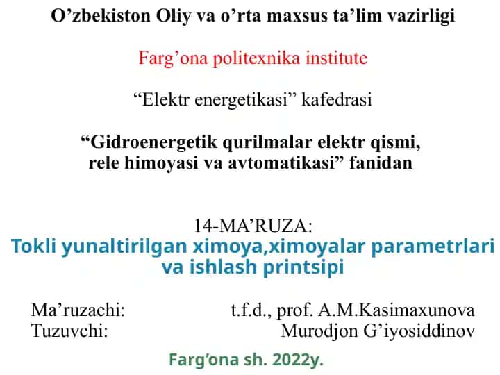 Elektrenergetika bo'yicha ma'ruzalar darslik
