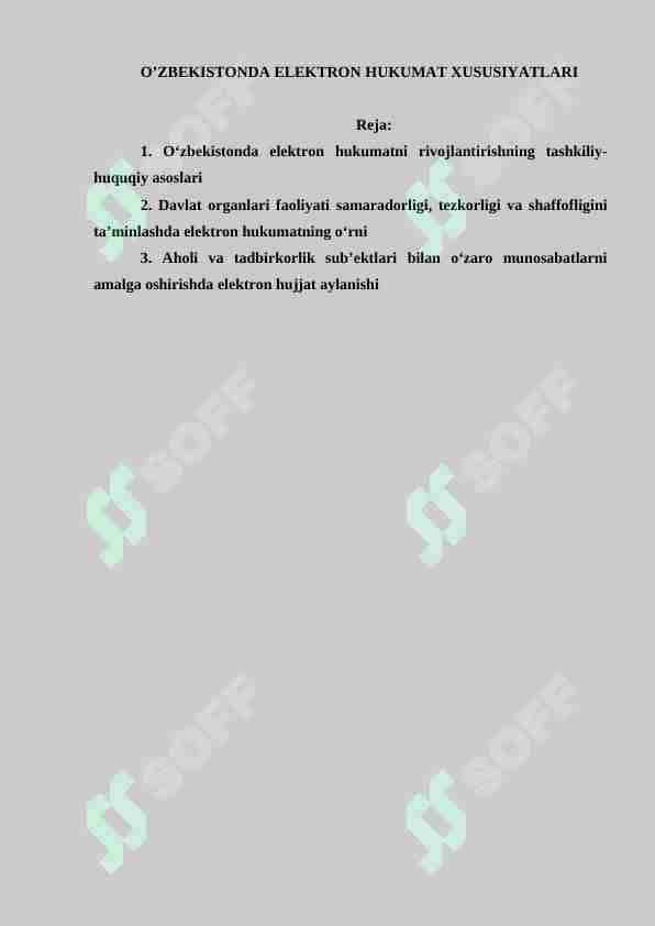 O'ZBEKISTONDA ELEKTRON HUKUMAT XUSUSIYATLARI
