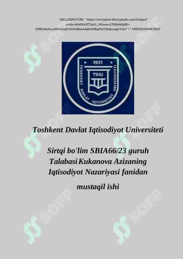 BOZOR IQTISODIYOTI, UNING VUJUDGA KELISHI VA RIVOJLANISHINING SHART-SHAROITLARI